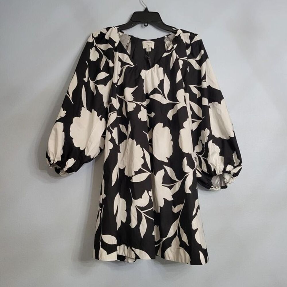 NWT Kate Spade New York Classic Rose Poplin Mini Dress, Black/White Pockets XXS